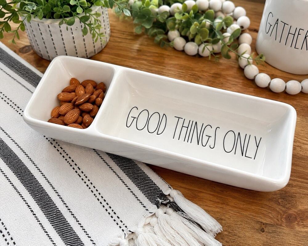 Rae Dunn GOOD THINGS ONLY Ceramic Divided Serving Tray Dish Magenta 12”